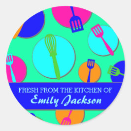 Neon kleuren retro gebruiksvoorwerpen aangepaste l ronde sticker