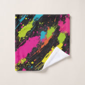 Neon Kleuren Retro Paint Splatter Bad Handdoek (Wasdoekje)