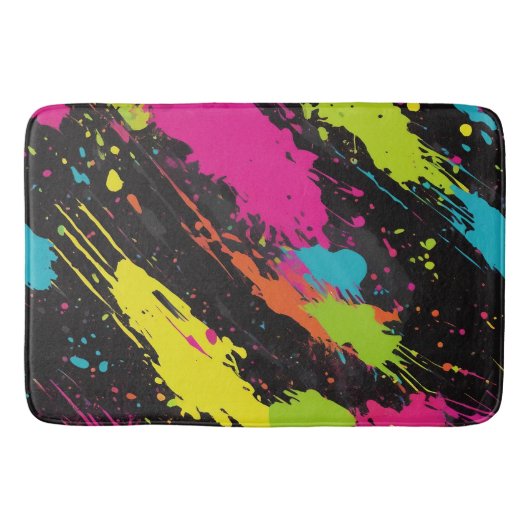 Neon Kleuren Retro Paint Splatter Badmat (Voorkant)