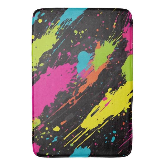 Neon Kleuren Retro Paint Splatter Badmat (Voorkant Verticaal)