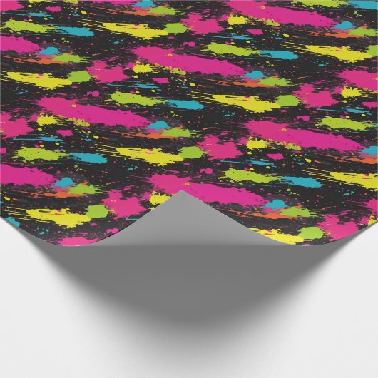 Neon Kleuren Retro Paint Splatter Cadeaupapier (Hoek)