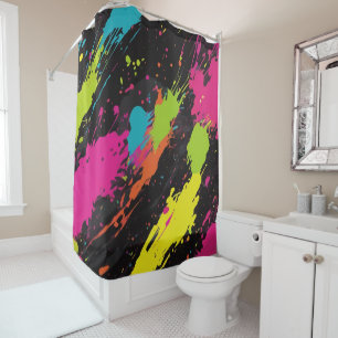 Neon Kleuren Retro Paint Splatter Douchegordijn