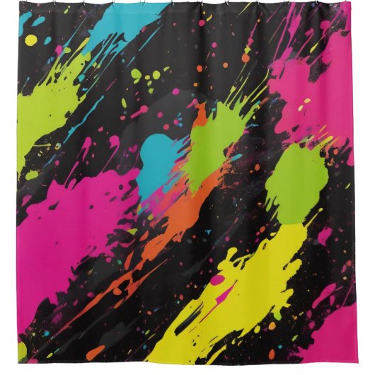 Neon Kleuren Retro Paint Splatter Douchegordijn (Voorkant)