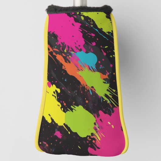 Neon Kleuren Retro Paint Splatter Golfheadcover (Draai 90)