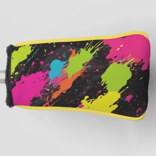 Neon Kleuren Retro Paint Splatter Golfheadcover (Voorkant)