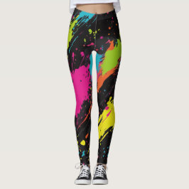 Neon Kleuren Retro Paint Splatter Leggings