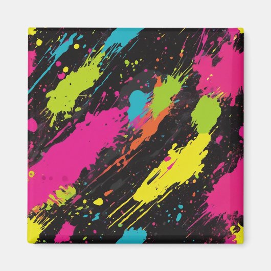 Neon Kleuren Retro Paint Splatter Magneet (Voorkant)