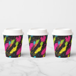 Neon Kleuren Retro Paint Splatter Papieren Bekers