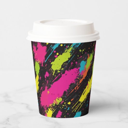 Neon Kleuren Retro Paint Splatter Papieren Bekers (Links)