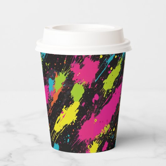 Neon Kleuren Retro Paint Splatter Papieren Bekers (Achterkant)