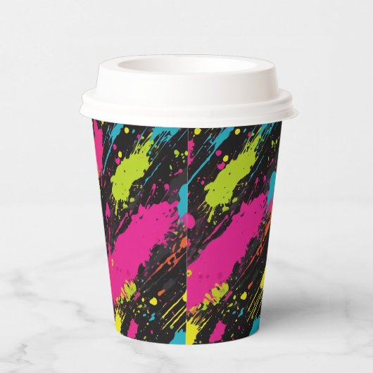 Neon Kleuren Retro Paint Splatter Papieren Bekers (Rechts)