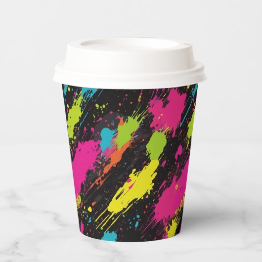 Neon Kleuren Retro Paint Splatter Papieren Bekers (Voorkant)