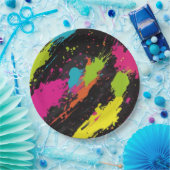 Neon Kleuren Retro Paint Splatter Papieren Bordje (Feest)