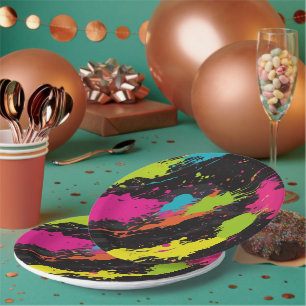 Neon Kleuren Retro Paint Splatter Papieren Bordje