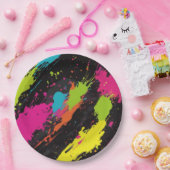 Neon Kleuren Retro Paint Splatter Papieren Bordje (Feest)
