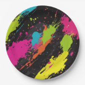 Neon Kleuren Retro Paint Splatter Papieren Bordje (Voorkant)