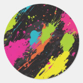Neon Kleuren Retro Paint Splatter Ronde Sticker (Voorkant)