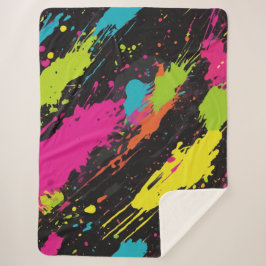 Neon Kleuren Retro Paint Splatter Sherpa Deken