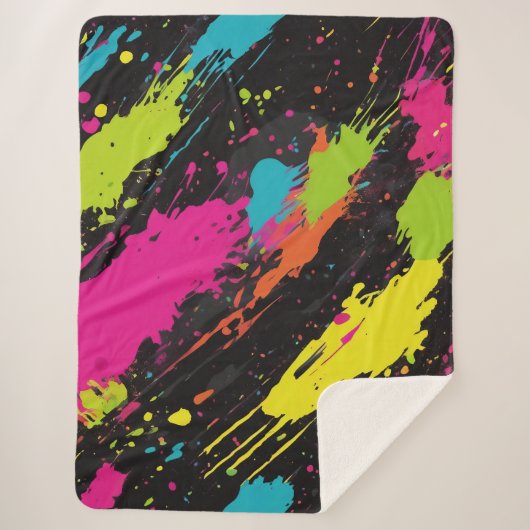 Neon Kleuren Retro Paint Splatter Sherpa Deken (Voorkant)