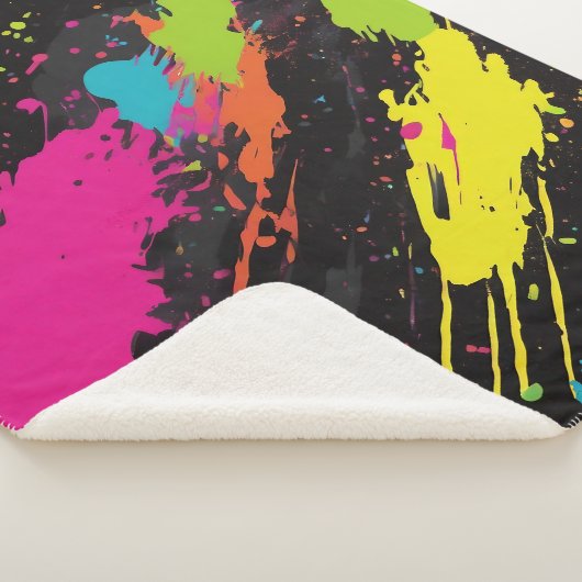 Neon Kleuren Retro Paint Splatter Sherpa Deken (3/4)