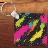 Neon Kleuren Retro Paint Splatter Sleutelhanger (Voorkant)