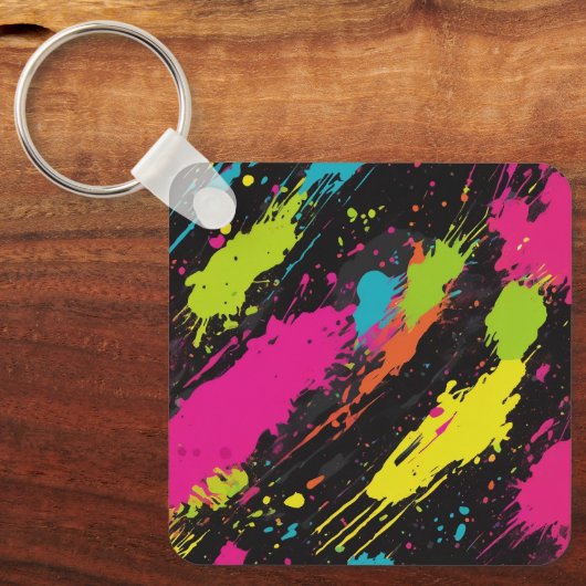 Neon Kleuren Retro Paint Splatter Sleutelhanger (Voorkant)