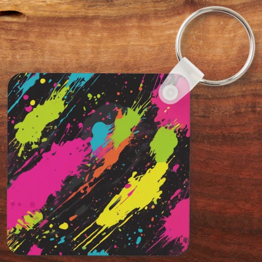 Neon Kleuren Retro Paint Splatter Sleutelhanger (Achterkant)