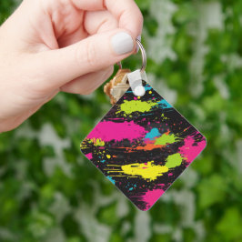 Neon Kleuren Retro Paint Splatter Sleutelhanger
