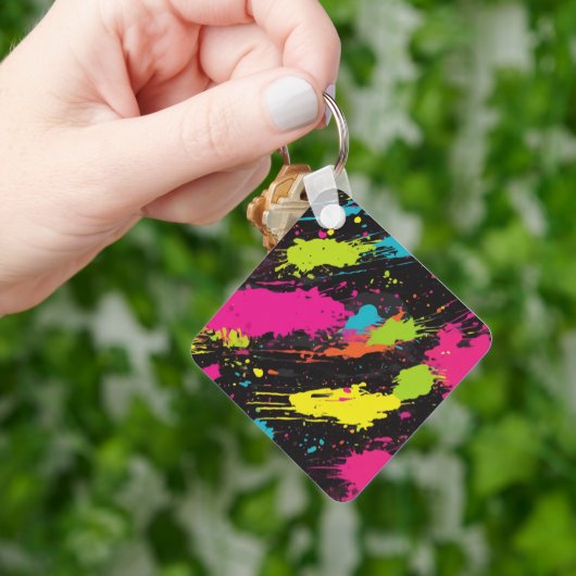 Neon Kleuren Retro Paint Splatter Sleutelhanger (Hand)