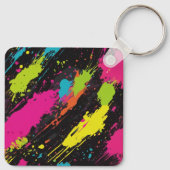 Neon Kleuren Retro Paint Splatter Sleutelhanger (Achterkant)