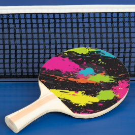 Neon Kleuren Retro Paint Splatter Tafeltennisbatje
