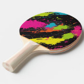 Neon Kleuren Retro Paint Splatter Tafeltennisbatje (Voorkant Gekanteld)