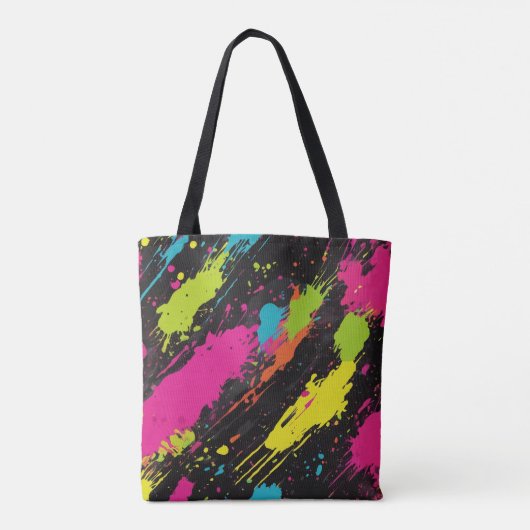Neon Kleuren Retro Paint Splatter Tote Bag (Achterkant)
