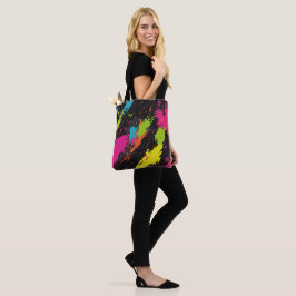 Neon Kleuren Retro Paint Splatter Tote Bag