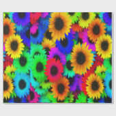 Neon Kleuren Zonnebloemen Grote Print Cadeaupapier (Vlak)