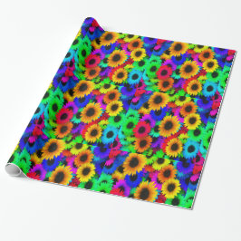 Neon Kleuren Zonnebloemen Kleine Print Cadeaupapier
