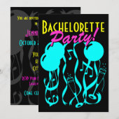 Neon kleurenbachelorette partij nodigt sjabloon ui kaart (Voorkant / Achterkant)