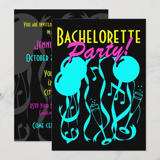 Neon kleurenbachelorette partij nodigt sjabloon ui kaart (Voorkant / Achterkant)