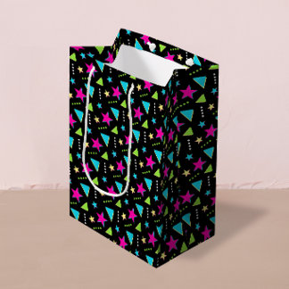 Neon Kleurrijk Memphis Patroon Retro Verjaardagsfe Medium Cadeauzakje