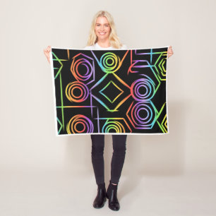 Neon Kleurrijke Abstracte Geometrische Symbolen Fl Fleece Deken