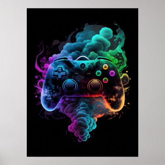 Neon kleurrijke game controller poster (Voorkant)