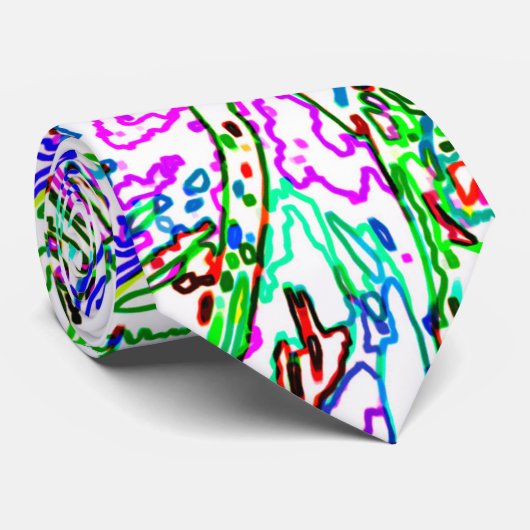 Neon Kleurrijke Gebogen Lijnpatroon -COOL Stropdas (Opgerold)