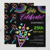 Neon Kleurrijke Glow Fun Verjaardagsfeest Kaart (Voorkant / Achterkant)