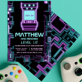 Neon Kleurrijke Retro Arcade Kind Gamer Verjaardag Kaart