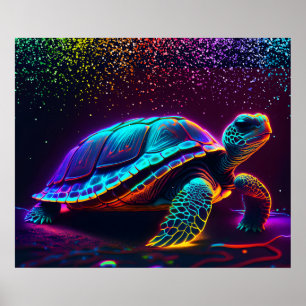 Neon kleurrijke Zeeen schildpad Poster