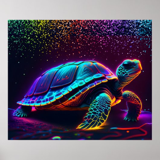 Neon kleurrijke Zeeen schildpad Poster (Voorkant)