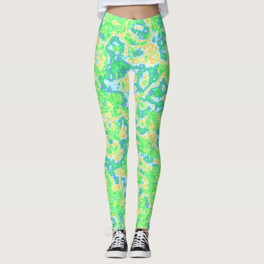 Neon Kleurrijke Zure Reis Groovy Abstracte Marmere Leggings (Voorkant)