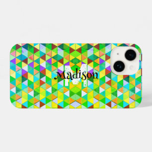 Neon koele driehoek retro geometrie patroon Monogr iPhone 14 Hoesje