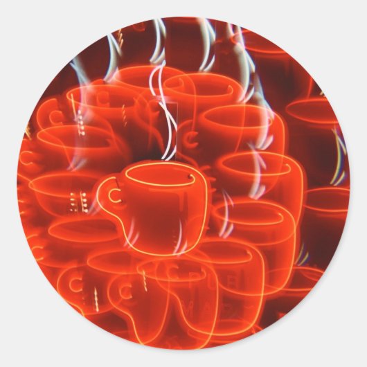 neon koffiebeker waanzin ronde sticker (Voorkant)