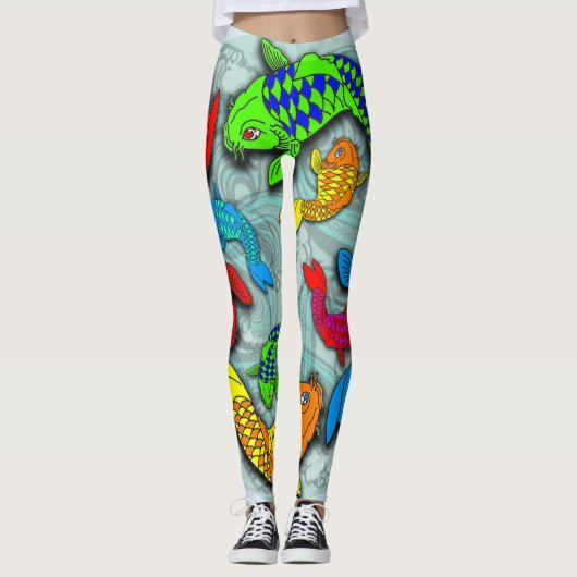 Neon koi vis tattoo stijl leggings (Voorkant)